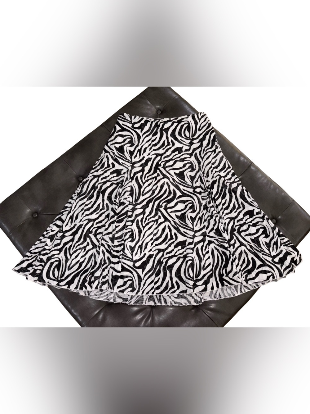 By Jessica Zebra Print Midi Skirt Size M 10 Black White Side Zip Lined